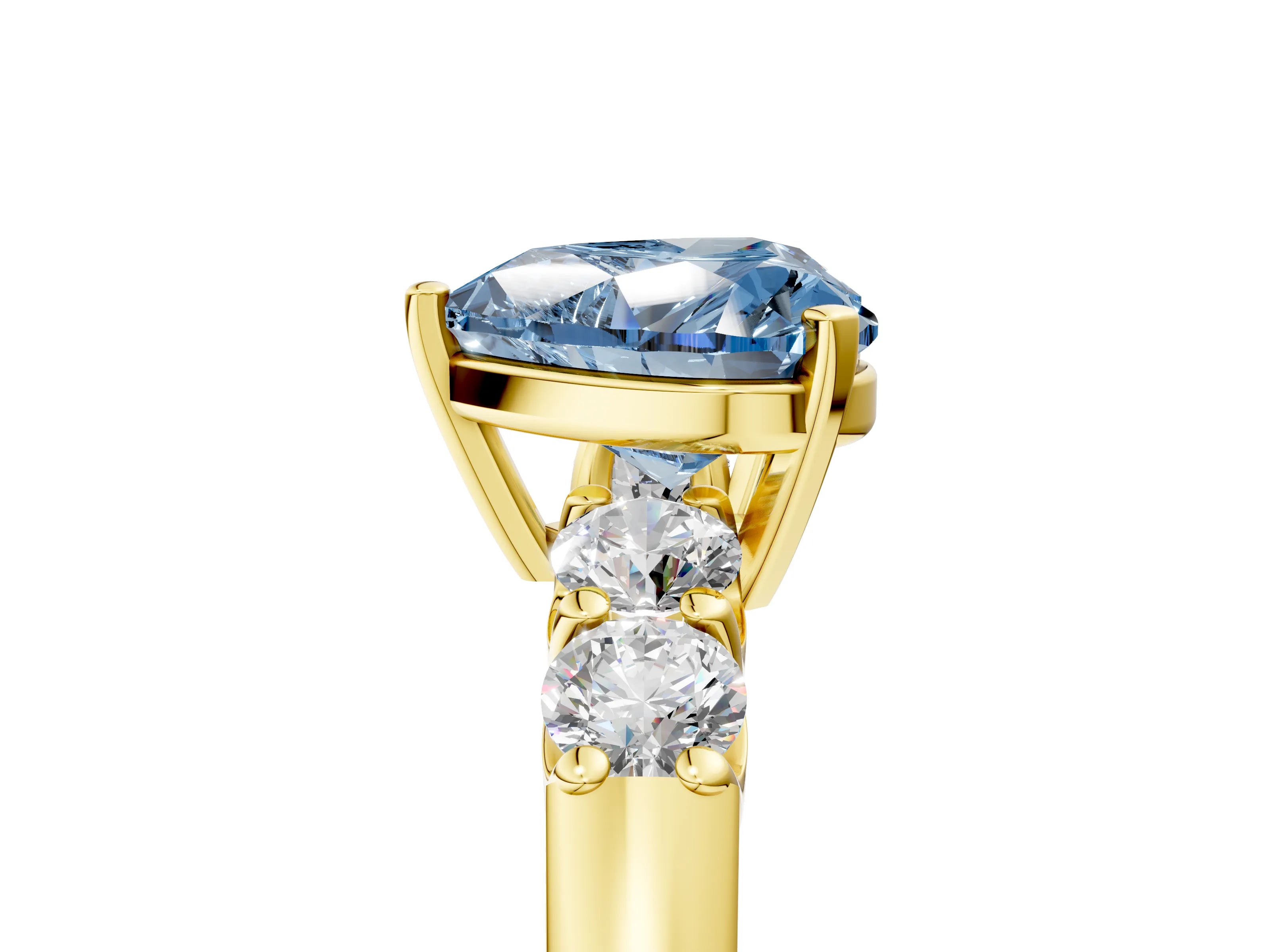 Yellow gold Fancy Blue Heart Cut Brilliant Diamond Five-Stone Engagement Ring with Prong Setting on a Classic Band_8