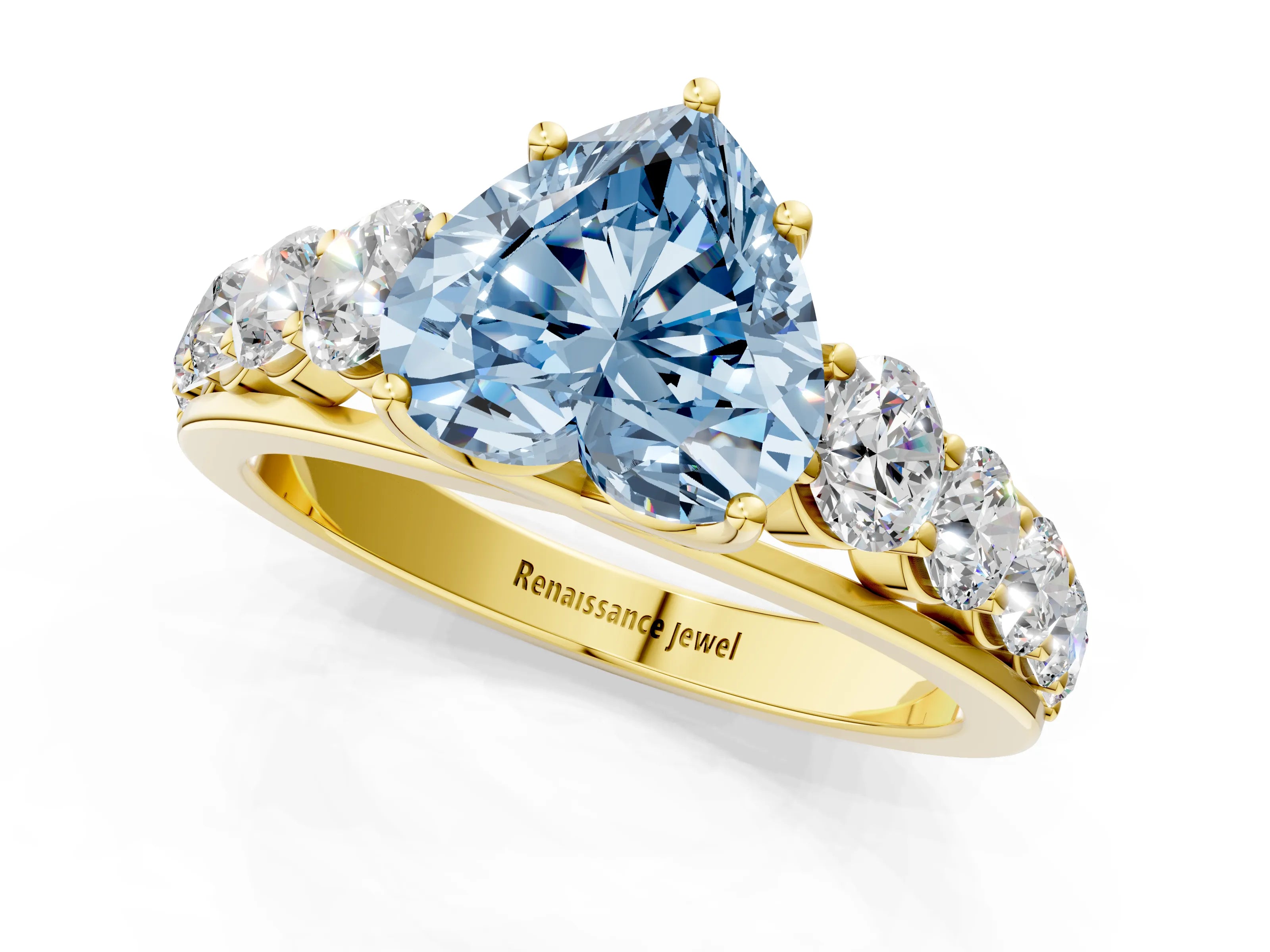 Yellow gold Fancy Blue Heart Cut Brilliant Diamond Pavé Band with Six-Prong Setting_1