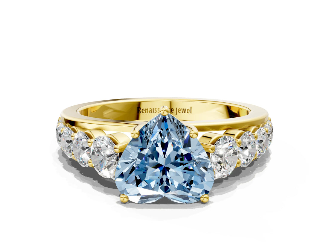 Yellow gold Fancy Blue Heart Cut Brilliant Diamond Pavé Band with Six-Prong Setting_12