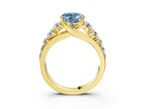 Yellow gold Fancy Blue Heart Cut Brilliant Diamond Pavé Band with Six-Prong Setting_3