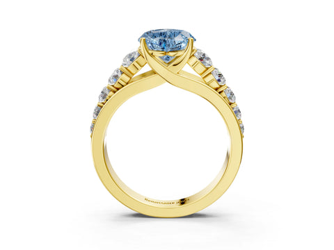 Yellow gold Fancy Blue Heart Cut Brilliant Diamond Pavé Band with Six-Prong Setting_3