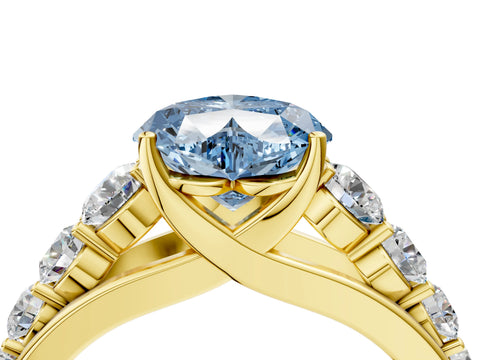 Yellow gold Fancy Blue Heart Cut Brilliant Diamond Pavé Band with Six-Prong Setting_4