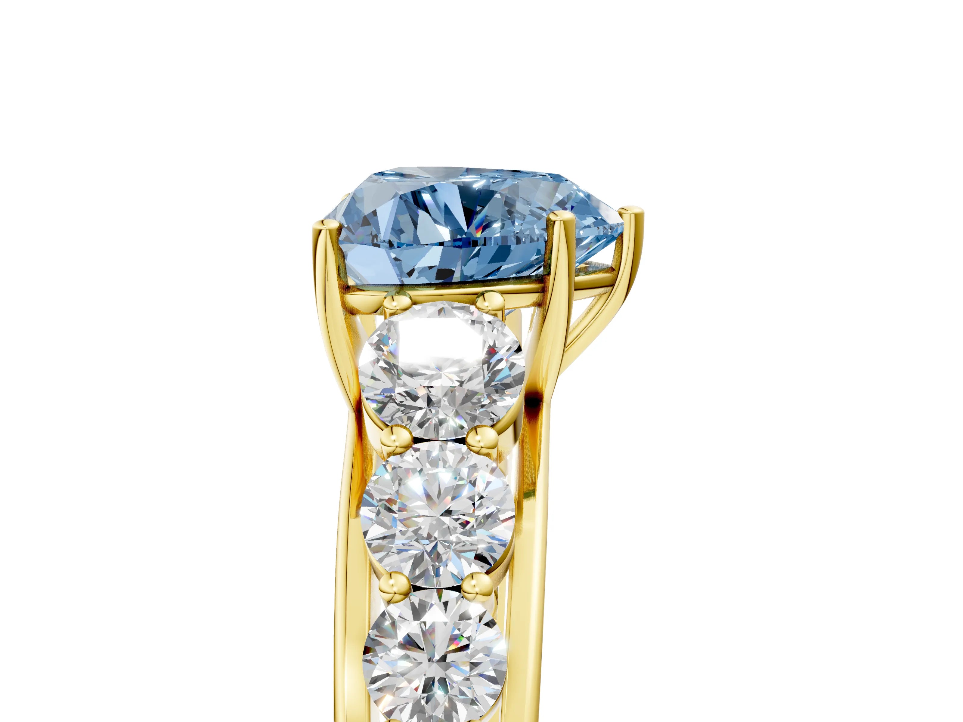 Yellow gold Fancy Blue Heart Cut Brilliant Diamond Pavé Band with Six-Prong Setting_5
