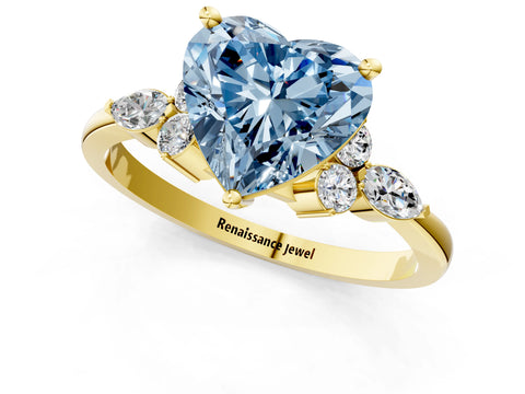 Yellow gold Fancy Blue Heart Cut Brilliant Diamond Solitaire Ring with Pear Side Stones and Four-Prong Setting_4