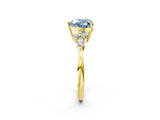 Yellow gold Fancy Blue Heart Cut Brilliant Diamond Solitaire Ring with Pear Side Stones and Four-Prong Setting_5
