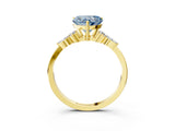 Yellow gold Fancy Blue Heart Cut Brilliant Diamond Solitaire Ring with Pear Side Stones and Four-Prong Setting_6