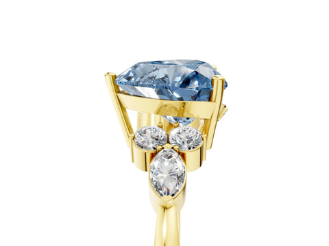 Yellow gold Fancy Blue Heart Cut Brilliant Diamond Solitaire Ring with Pear Side Stones and Four-Prong Setting_8