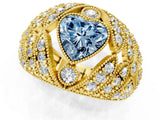 Yellow gold Fancy Blue Heart Cut Brilliant Halo Pave Diamond Milgrain Ring_1