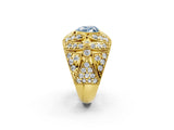 Yellow gold Fancy Blue Heart Cut Brilliant Halo Pave Diamond Milgrain Ring_2