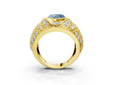 Yellow gold Fancy Blue Heart Cut Brilliant Halo Pave Diamond Milgrain Ring_3