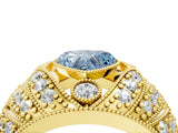 Yellow gold Fancy Blue Heart Cut Brilliant Halo Pave Diamond Milgrain Ring_4