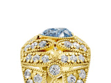 Yellow gold Fancy Blue Heart Cut Brilliant Halo Pave Diamond Milgrain Ring_5