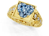 Yellow gold Fancy Blue Heart Cut Brilliant Milgrain Filigree Diamond Ring with Square Prong Setting_1