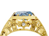Yellow gold Fancy Blue Heart Cut Brilliant Milgrain Filigree Diamond Ring with Square Prong Setting_4