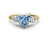 Yellow gold Fancy Blue Heart Cut Brilliant Three-Stone Diamond Ring with Pavé Band and Four-Prong Setting_3