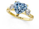 Yellow gold Fancy Blue Heart Cut Brilliant Three-Stone Diamond Ring with Pavé Band and Four-Prong Setting_4
