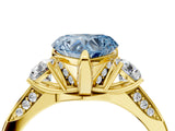 Yellow gold Fancy Blue Heart Cut Brilliant Three-Stone Diamond Ring with Pavé Band and Four-Prong Setting_7