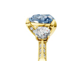 Yellow gold Fancy Blue Heart Cut Brilliant Three-Stone Diamond Ring with Pavé Band and Four-Prong Setting_8