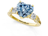 Yellow gold Fancy Blue Heart Cut Brilliant Three-Stone Pave Band with Four-Prong Setting_1