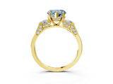 Yellow gold Fancy Blue Heart Cut Brilliant Three-Stone Pave Band with Four-Prong Setting_3