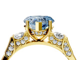 Yellow gold Fancy Blue Heart Cut Brilliant Three-Stone Pave Band with Four-Prong Setting_4