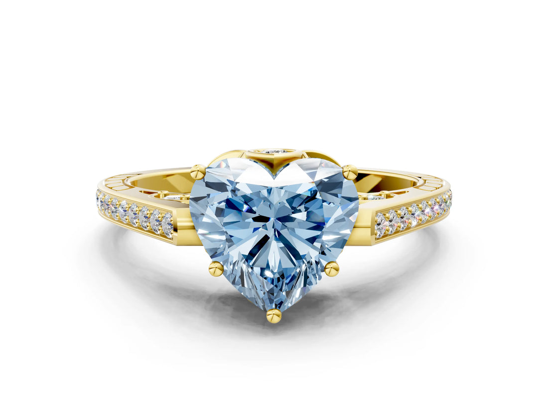 Yellow gold Fancy Blue Heart  Cut Cathedral Pave Diamond Engagement Ring with Six-Prong Setting_32
