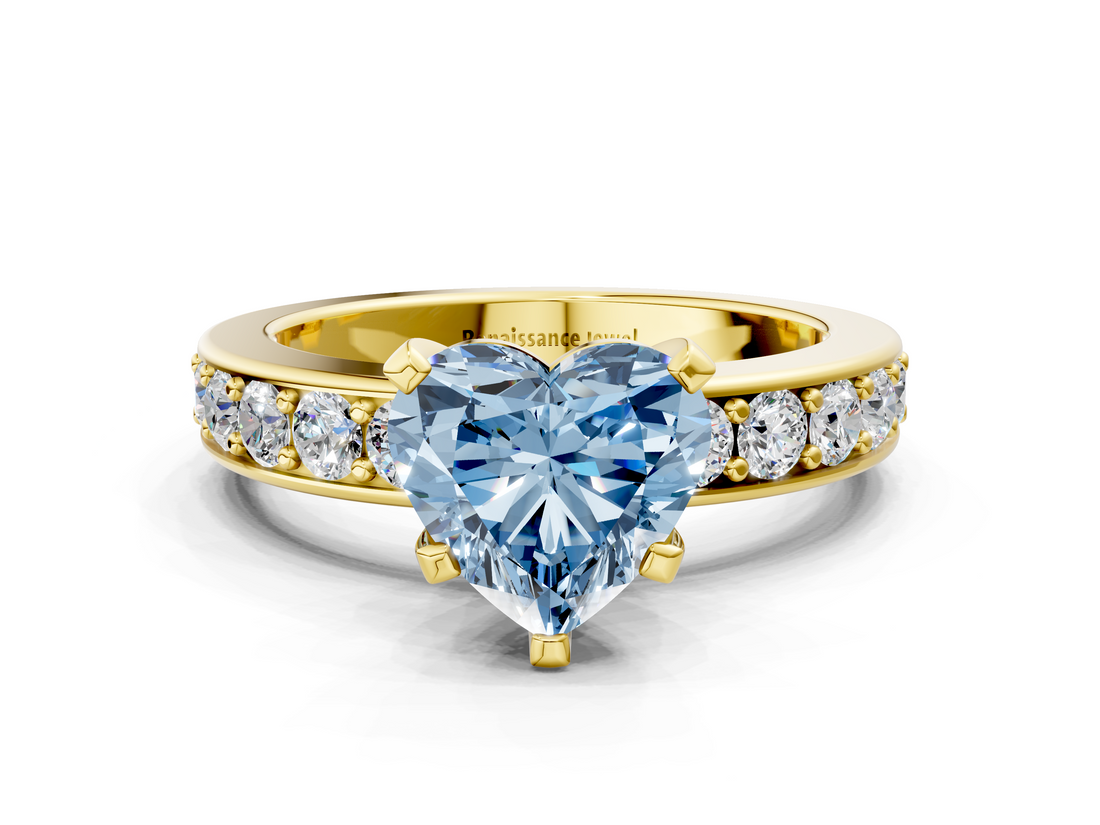 Yellow gold Fancy Blue Heart  Cut Channel Set Diamond Engagement Ring with Four-Prong Setting_229
