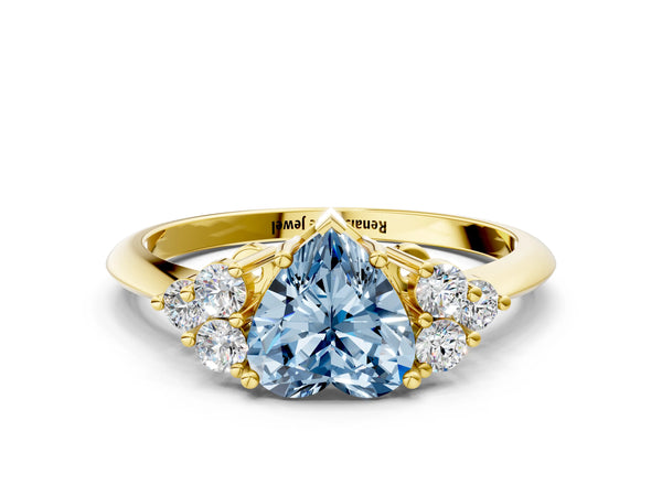 Yellow gold Fancy Blue Heart Cut Cut Diamond Cluster Ring with Solitaire Band and Four-Prong Setting