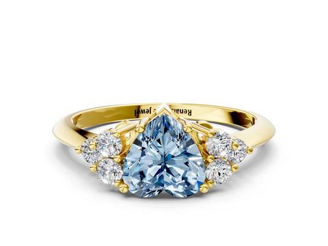 Yellow gold Fancy Blue Heart Cut Cut Diamond Cluster Ring with Solitaire Band and Four-Prong Setting_12