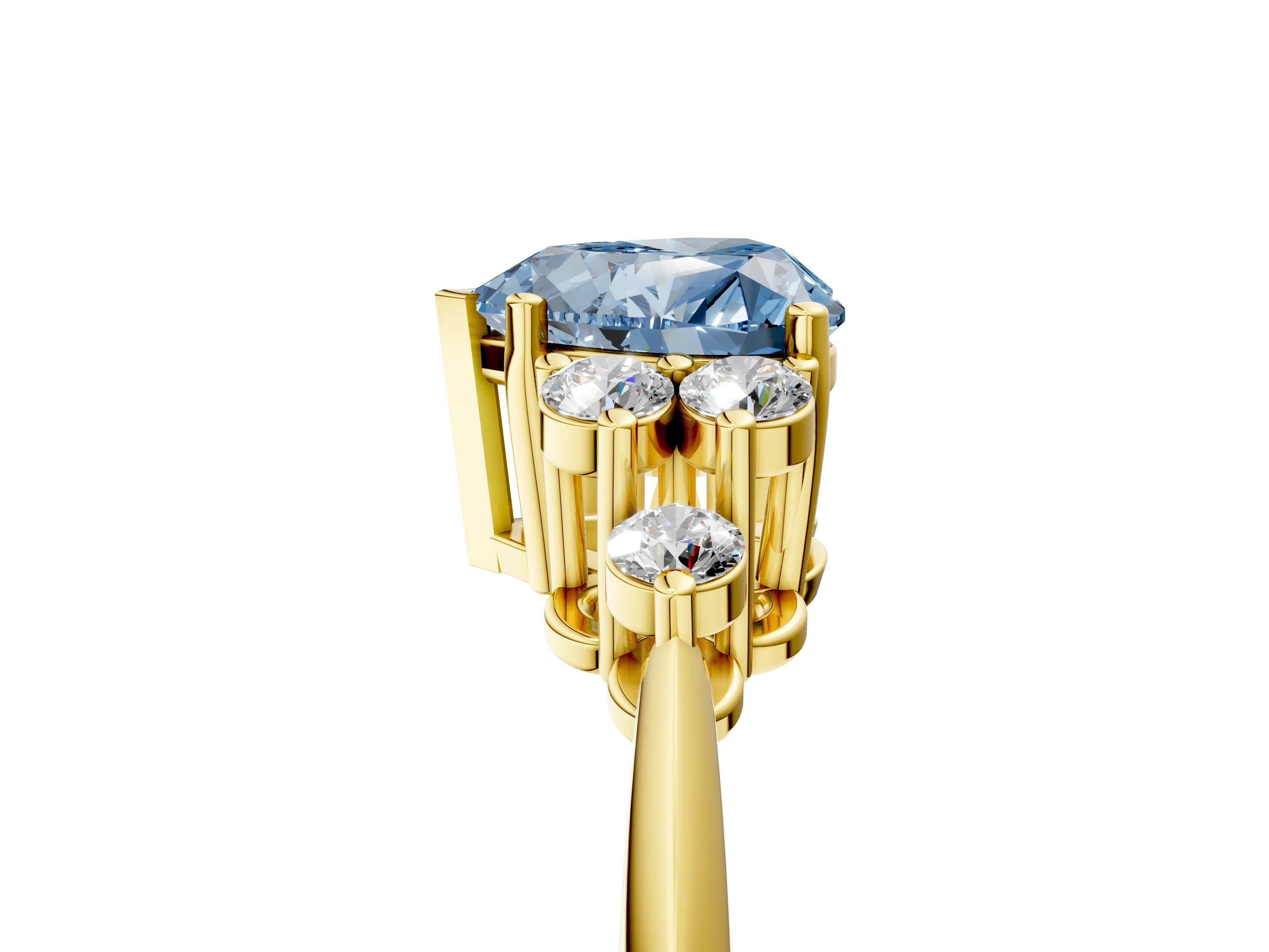 Yellow gold Fancy Blue Heart Cut Cut Diamond Cluster Ring with Solitaire Band and Four-Prong Setting_17