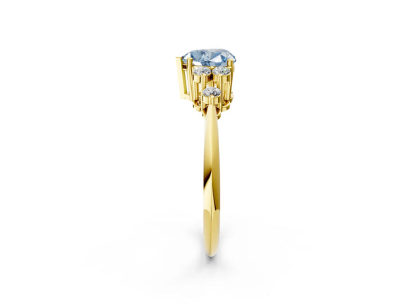 Yellow gold Fancy Blue Heart Cut Cut Diamond Cluster Ring with Solitaire Band and Four-Prong Setting