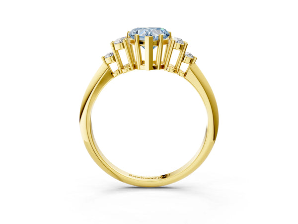 Yellow gold Fancy Blue Heart Cut Cut Diamond Cluster Ring with Solitaire Band and Four-Prong Setting