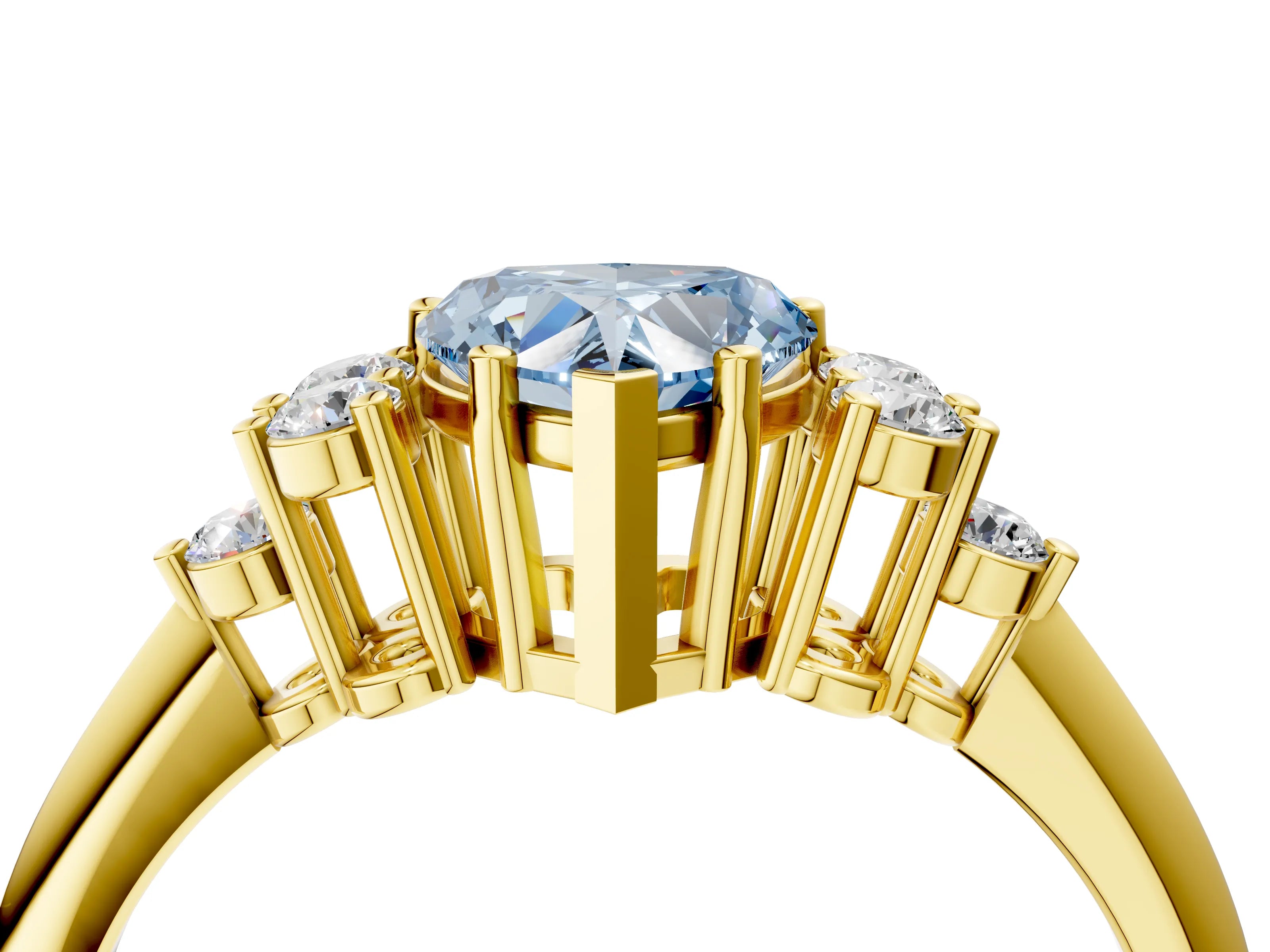 Yellow gold Fancy Blue Heart Cut Cut Diamond Cluster Ring with Solitaire Band and Four-Prong Setting_4