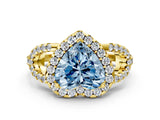 Yellow gold Fancy Blue Heart Cut Cut Diamond Halo Engagement Ring with Open Split Pavé Band