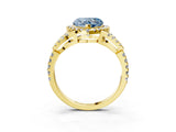 Yellow gold Fancy Blue Heart Cut Cut Diamond Halo Engagement Ring with Open Split Pavé Band_3