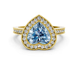 Yellow gold Fancy Blue Heart Cut-Cut Diamond Halo Engagement Ring with Pave Band and Prong Setting