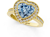 Yellow gold Fancy Blue Heart Cut-Cut Diamond Halo Engagement Ring with Pave Band and Prong Setting_1