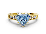 Yellow gold Fancy Blue Heart Cut Cut Diamond Milgrain Pave Band Four-Prong Setting Ring_3