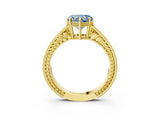 Yellow gold Fancy Blue Heart Cut Cut Diamond Milgrain Pave Band Four-Prong Setting Ring_6