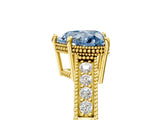 Yellow gold Fancy Blue Heart Cut Cut Diamond Milgrain Pave Band Four-Prong Setting Ring_8
