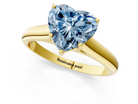 Yellow gold Fancy Blue Heart Cut Cut Diamond Solitaire Engagement Ring with Tapered Plain Band and Four-Prong Setting_1