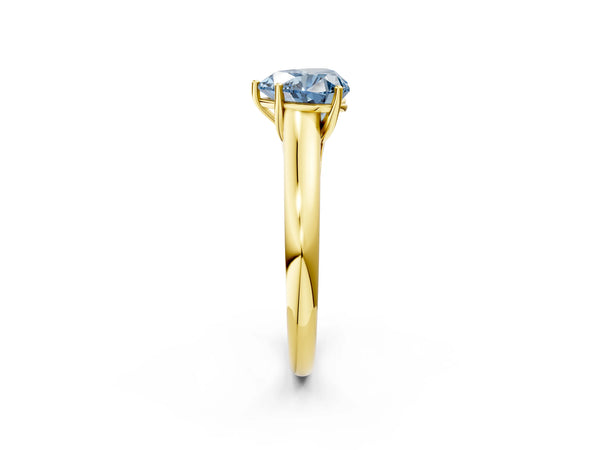 Yellow gold Fancy Blue Heart Cut Cut Diamond Solitaire Engagement Ring with Tapered Plain Band and Four-Prong Setting