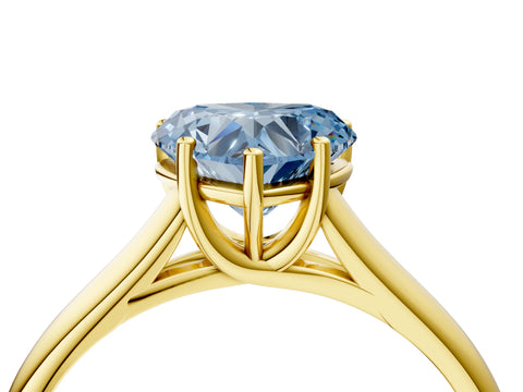 Yellow gold Fancy Blue Heart Cut Cut Diamond Solitaire Engagement Ring with Tapered Plain Band and Four-Prong Setting_4
