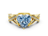 Yellow gold Fancy Blue Heart Cut Cut Diamond Twisted Band with Milgrain Pave Setting and Four-Prong Setting