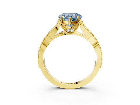 Yellow gold Fancy Blue Heart Cut Cut Diamond Twisted Band with Milgrain Pave Setting and Four-Prong Setting_3