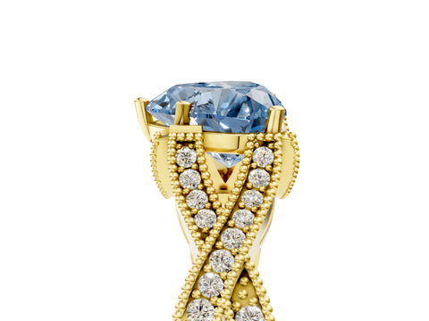 Yellow gold Fancy Blue Heart Cut Cut Diamond Twisted Band with Milgrain Pave Setting and Four-Prong Setting_5