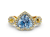 Yellow gold Fancy Blue Heart Cut Cut Halo Diamond Infinity Band with Four-Prong Setting