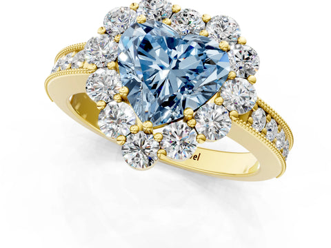 Yellow gold Fancy Blue Heart Cut Cut Halo Diamond Pavé Engagement Ring with Milgrain Detailing_1