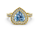 Yellow gold Fancy Blue Heart Cut Cut Halo Pavé Diamond Ring