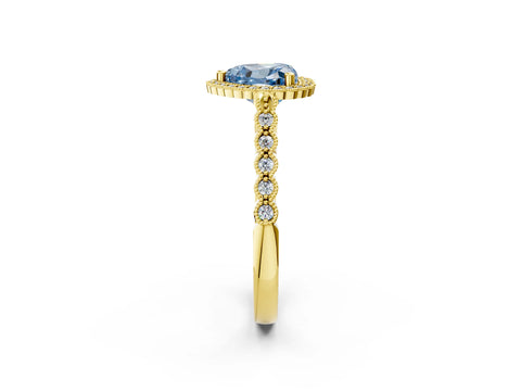 Yellow gold Fancy Blue Heart Cut Cut Halo Pavé Solitaire Ring with Milgrain Band_2